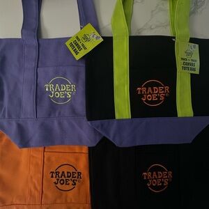 Trader Joe's Canvas Tote Bags - Purple, Black, Orange